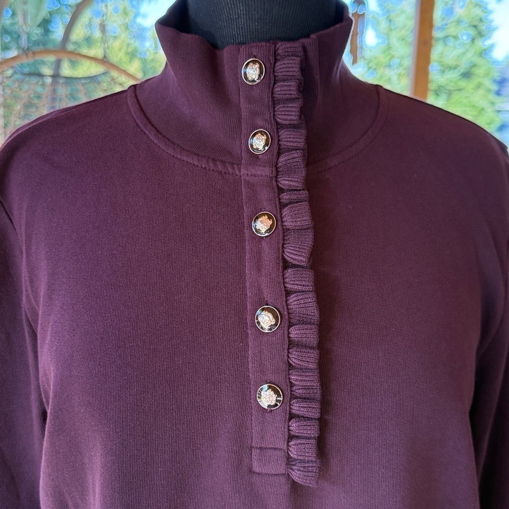 Talbots | Ruffle Placket Mockneck Pullover Sweater - Picture 4 of 8